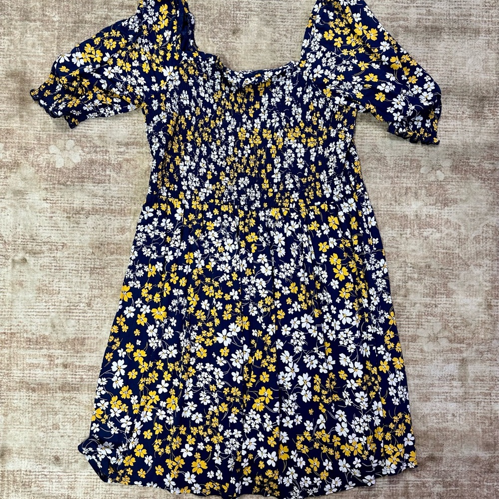 Draper James Navy and Yellow Floral Midi Dress